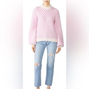 STINE GOYA Pink and White Textured Crew Neck Sweater
